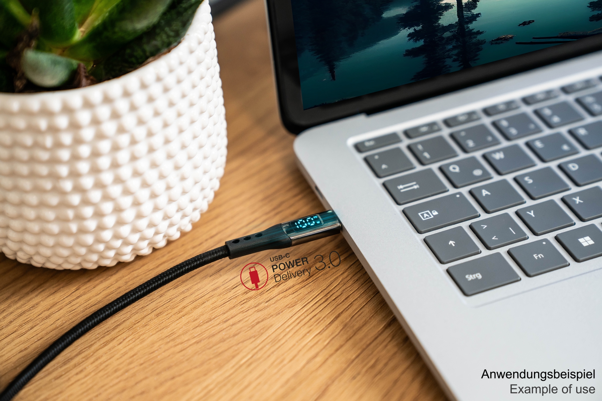 USB 2.0 Lade- und Datenkabel (100W) mit Digitalanzeige, USB-C™ Stecker an USB-C™ Stecker, schwarz, 1m, Good Connections®