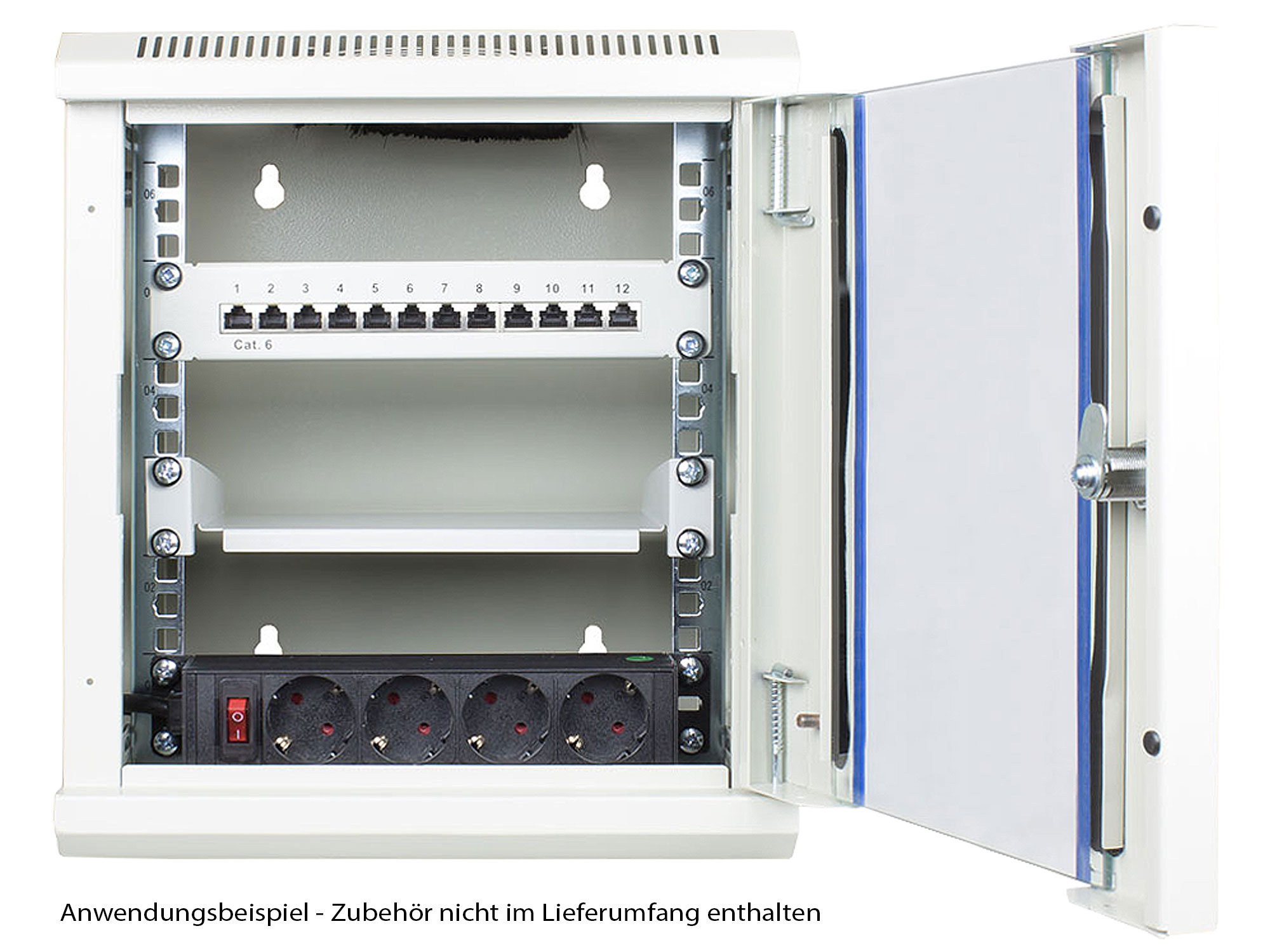 10" Wall mount cabinet, 12U, light grey (RAL7035), 312 x 300mm, fully assembled, Good Connections®