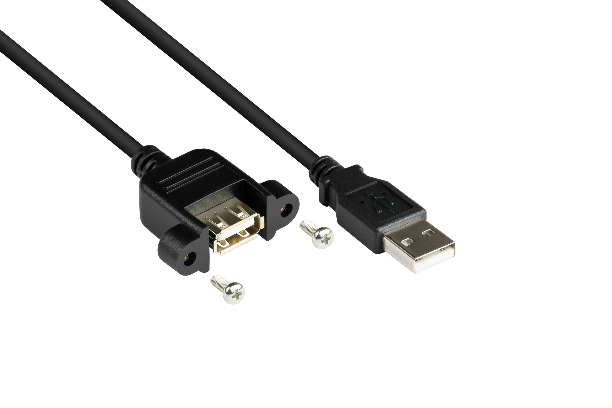 Extension cable USB 2.0 plug A to panel socket A, CU, black, 1,8m, Good Connections®