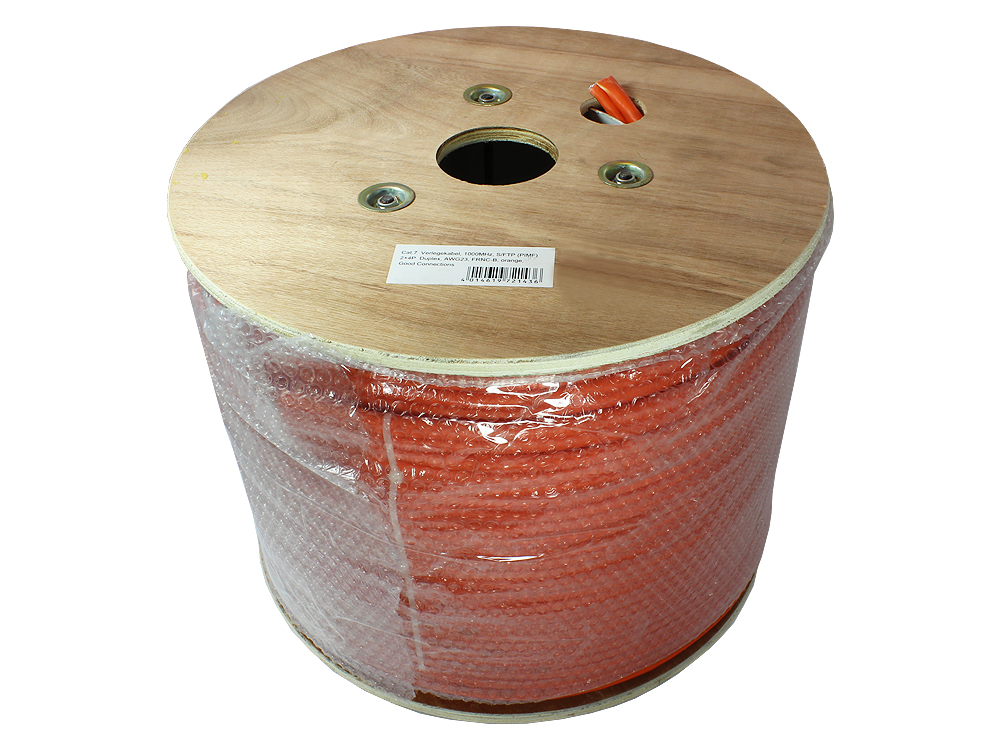 Installation cable Cat. 7 Duplex, S/FTP, PiMF, halogen-free (LSZH), 1000MHz, AWG23/1, FRNC-B, ECA, orange, 500m, Good Connections®