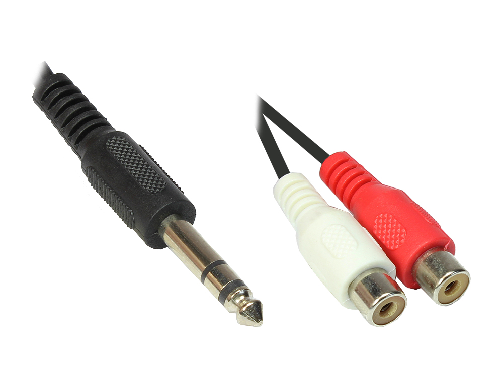 Audio Adapterkabel 6,3mm Stereo St. an 2 x Cinch Buchse, Länge: 0,2m
