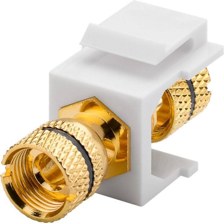 KeyStone Modul, Polklemme schwarz an Gewindebuchse schwarz, vergoldet, Gehäuse weiß