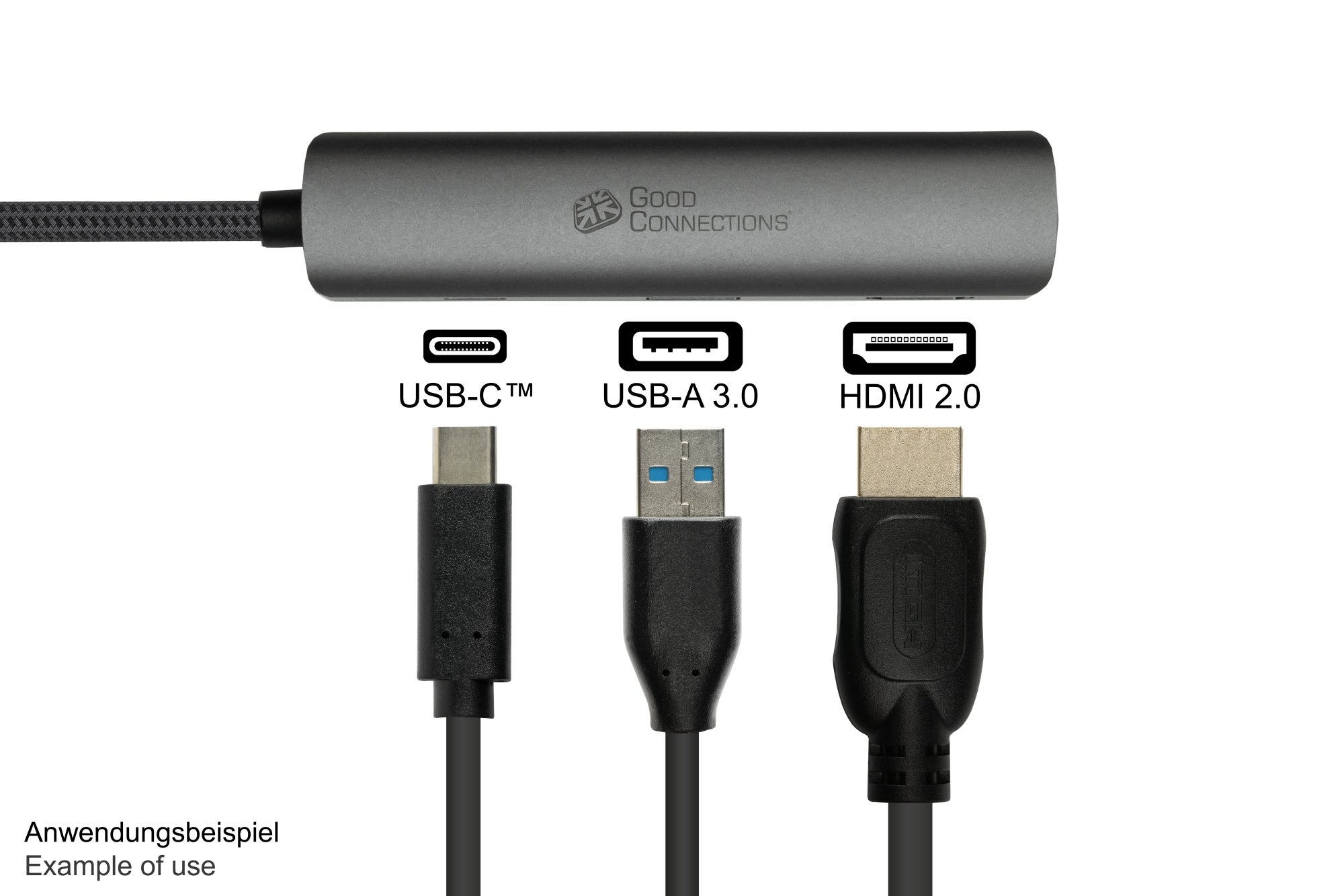 USB-C™-Hub (3-Port), 1x HDMI 2.0, 1x USB-C™ (PD 94W), USB 3.0 A, anthracite, Good Connections®