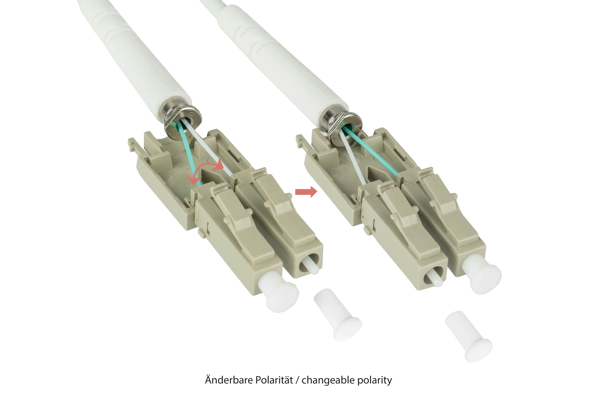 Patch cable LWL Duplex OM5 (Multimode, 50/125) LC/LC, UNIBOOT, LSZH, exchangeable polarity, release tab, 1m, Good Connections®