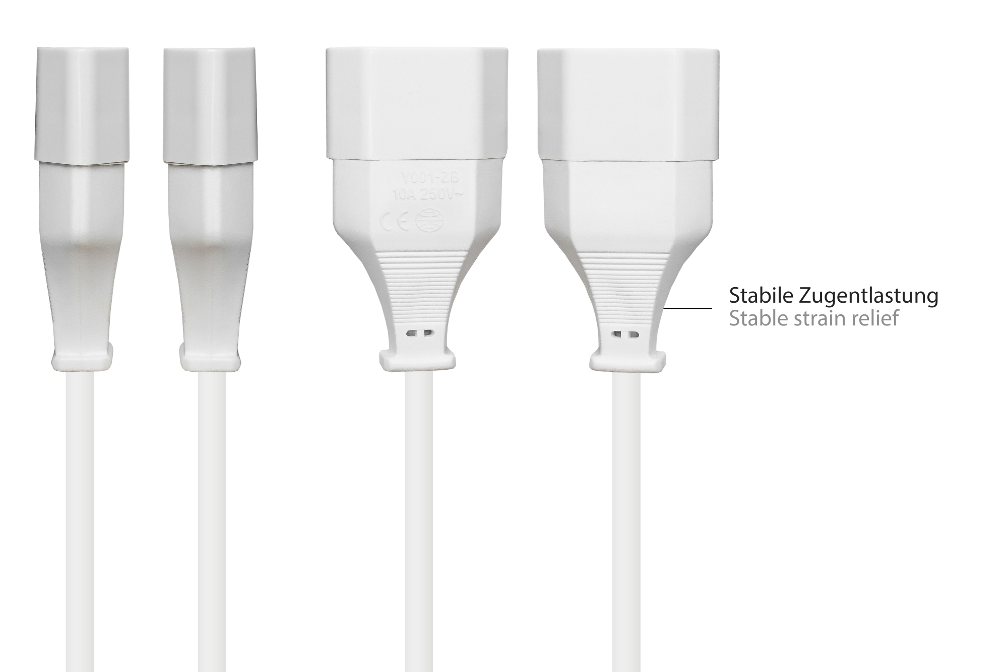 Euro-Power cord extension Euro-plug Typ C (straight) to Euro-socket (straight), white, 0,75 mm², 0,2 m, Good Connections®