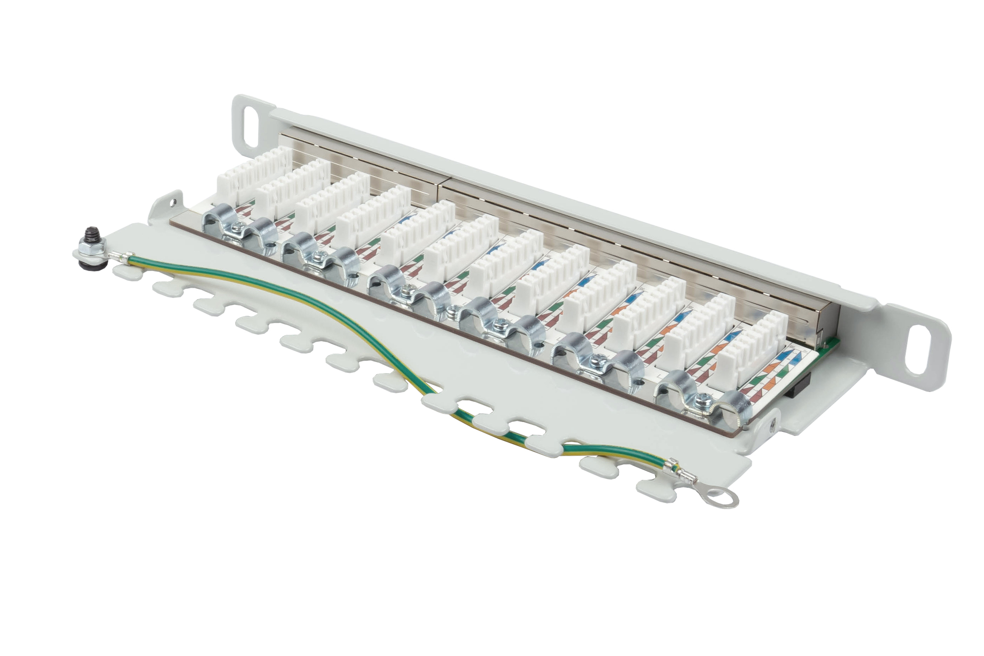 Patch Panel 10" Cat. 6, 12-port, 0,5 U, STP shielded, toolless opening, light grey (RAL7035), Good Connections®