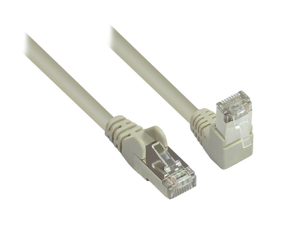 Patchkabel, Cat. 6, S/FTP, PiMF, 250MHz, einseitig 90° nach unten gewinkelt, grau, 10m, Good Connections