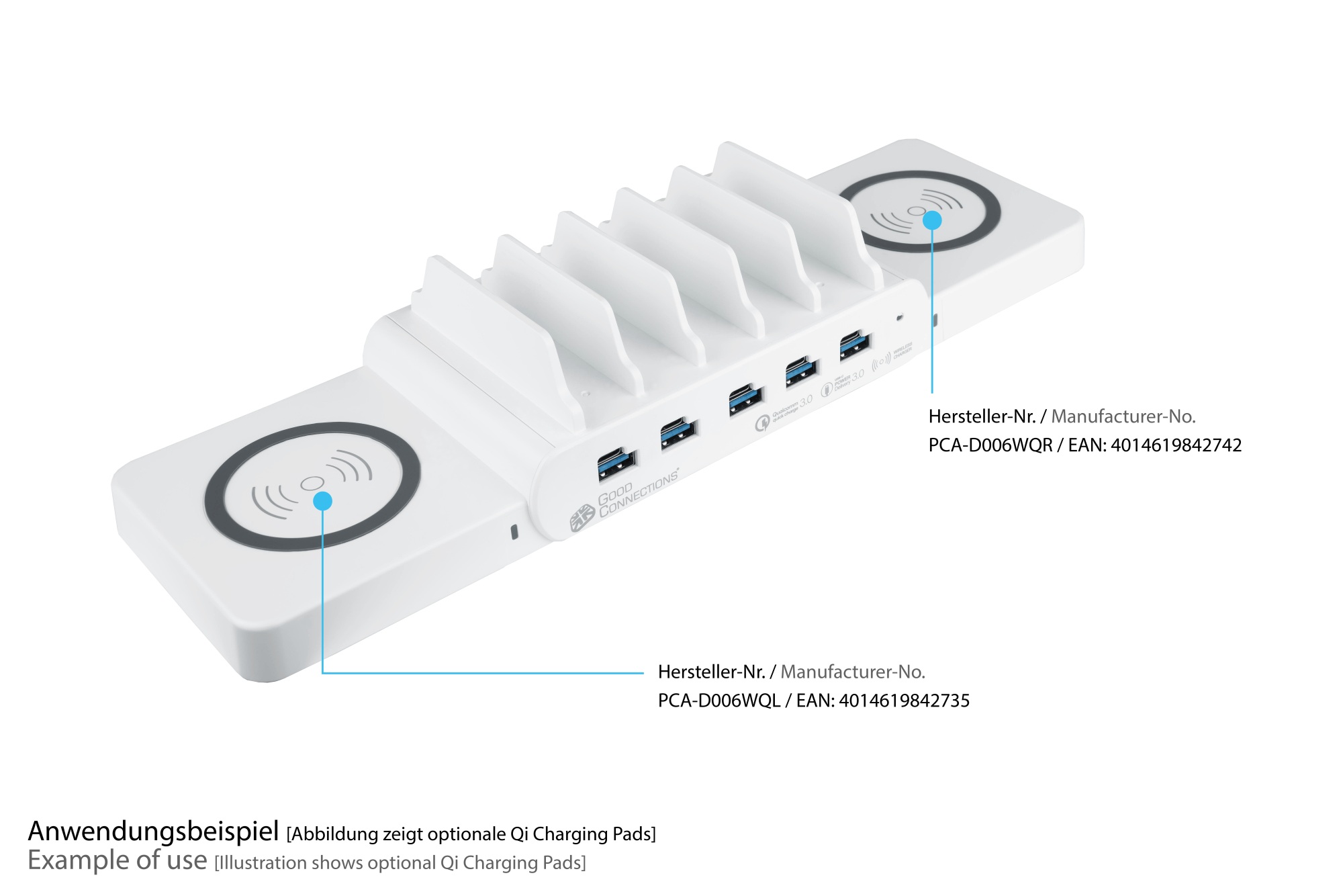 USB desktop fast charging station 110W, 10-port (5x USB-C™ and 5x USB-A), PD 3.0, QC 3.0, white, Good Connections®