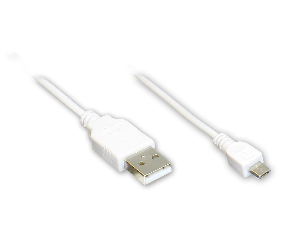 Anschlusskabel USB 2.0 Stecker A an Stecker micro B, weiß, 1m, Good Connections®