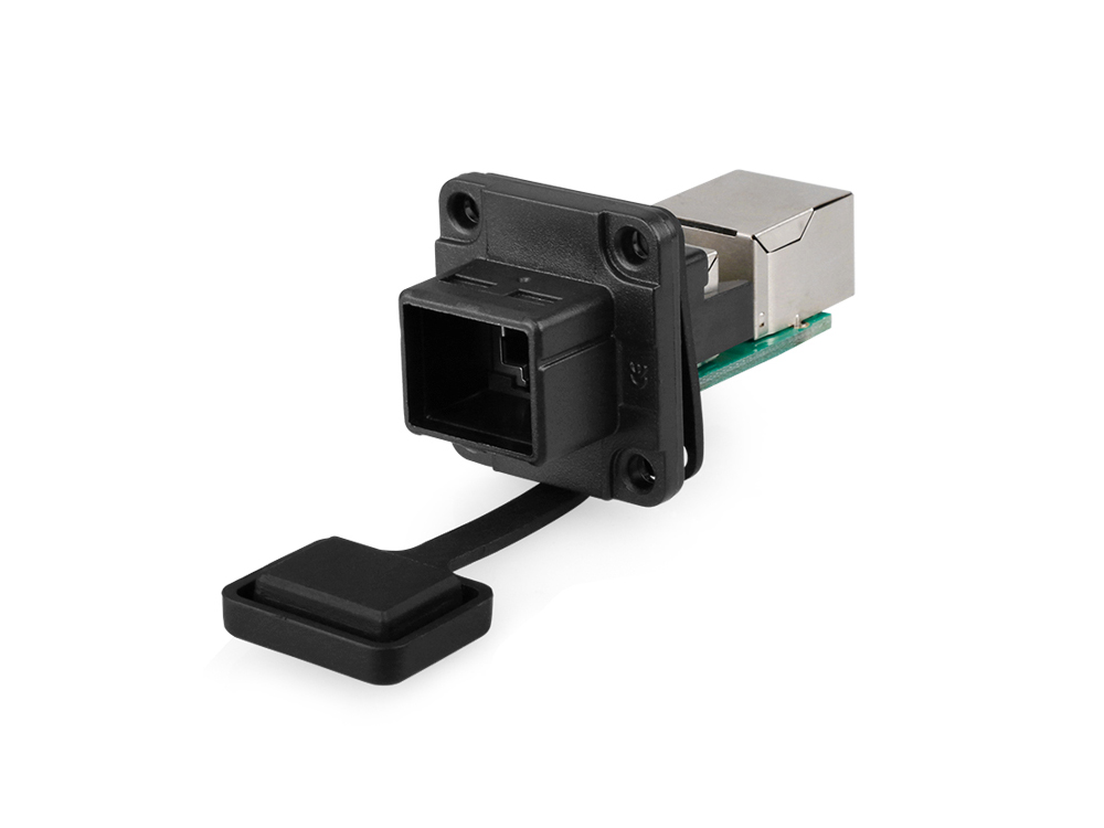 Industrial connector S6 - RJ45 feed-through coupling with PCB board / printed circuit board, RJ45 socket on both sides, Good Connections®