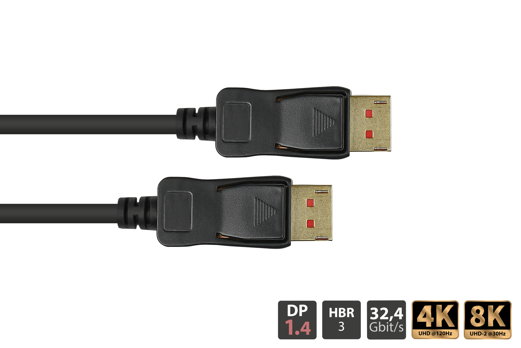 Connection cable DisplayPort 1.4, 8K / UHD-2 @60Hz, gold-plated contacts, CU, black, 2m, Good Connections®