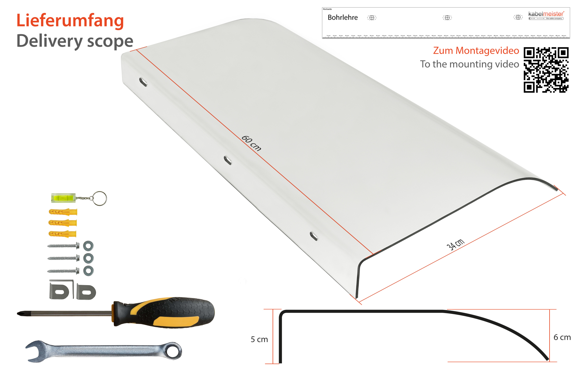Wallbox canopy - rain protection - UV resistant - W 60 cm x D 34 cm