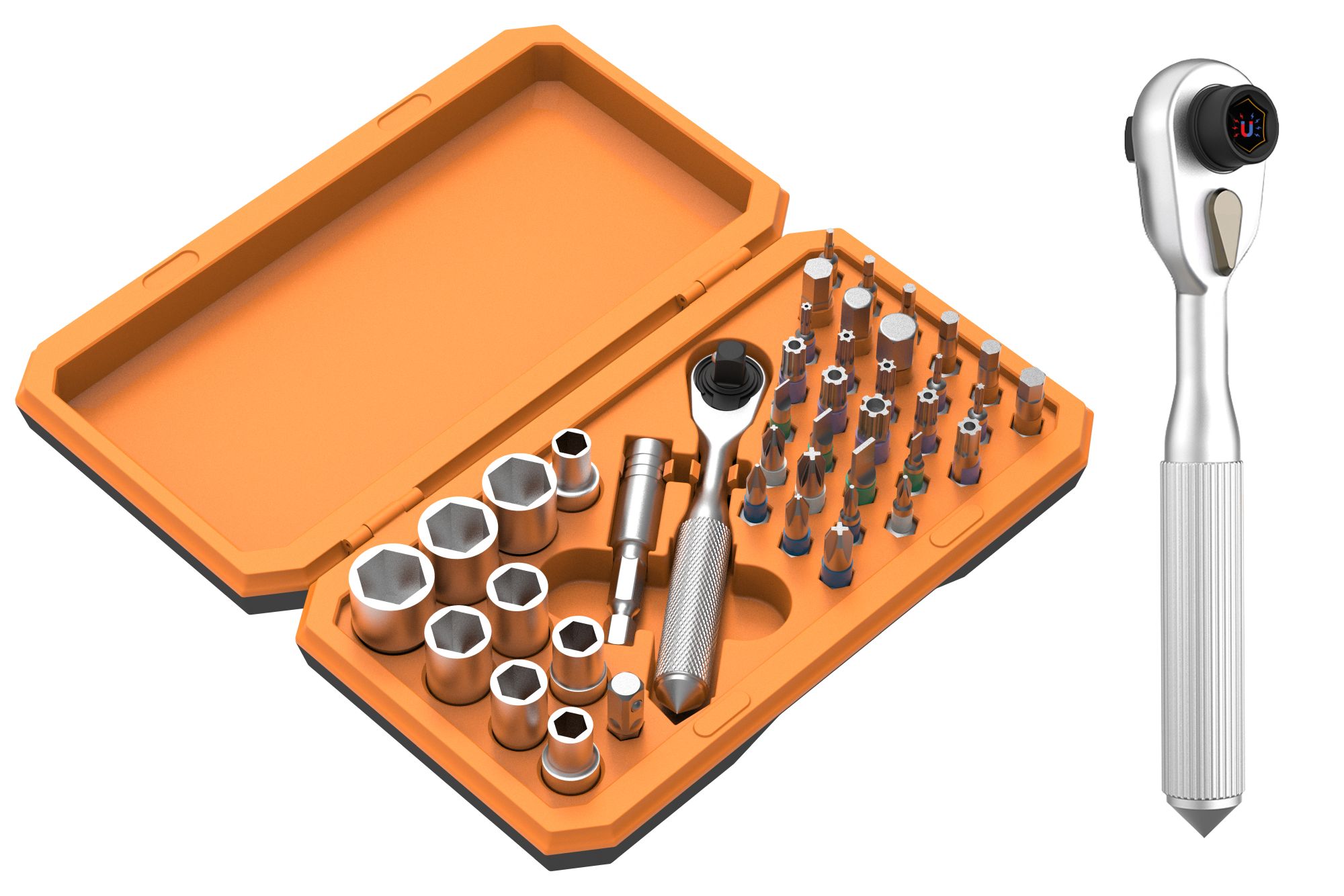 kabelmeister® ratchet set, 42 pieces, including 30 bits and 9 socket wrenches