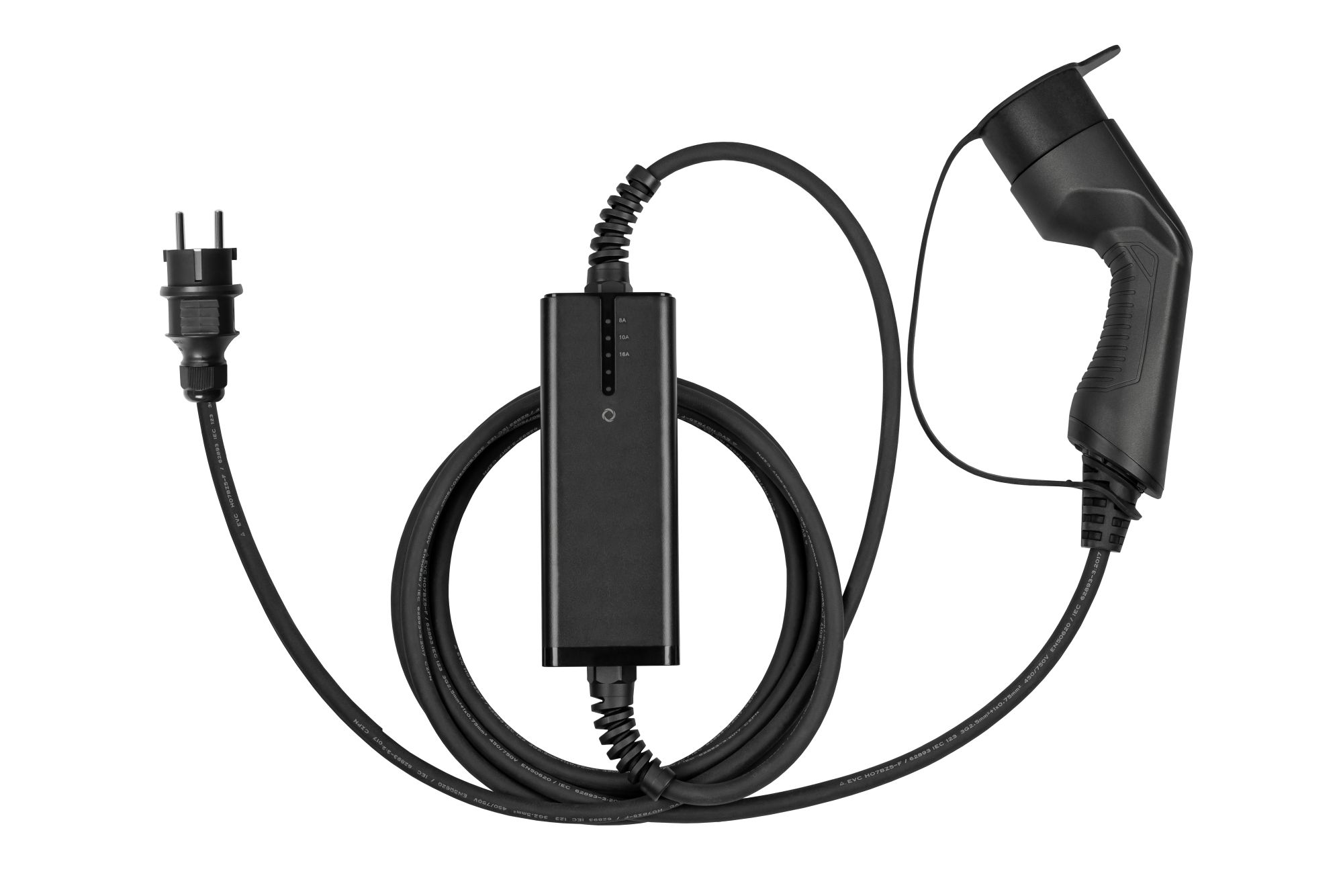 kabelmeister® Typ 2 Ladegerät mit geradem Schutzkontakt-Stecker, für Elektro- u. Hybridfahrzeuge, 3,6kW, schwarz, 5m