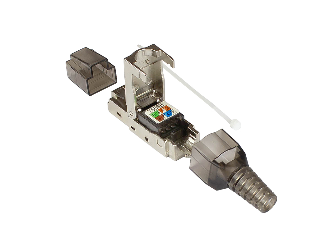 RJ45 plug Cat. 6A, toolless / field attachable, STP shielded, metal, Good Connections®
