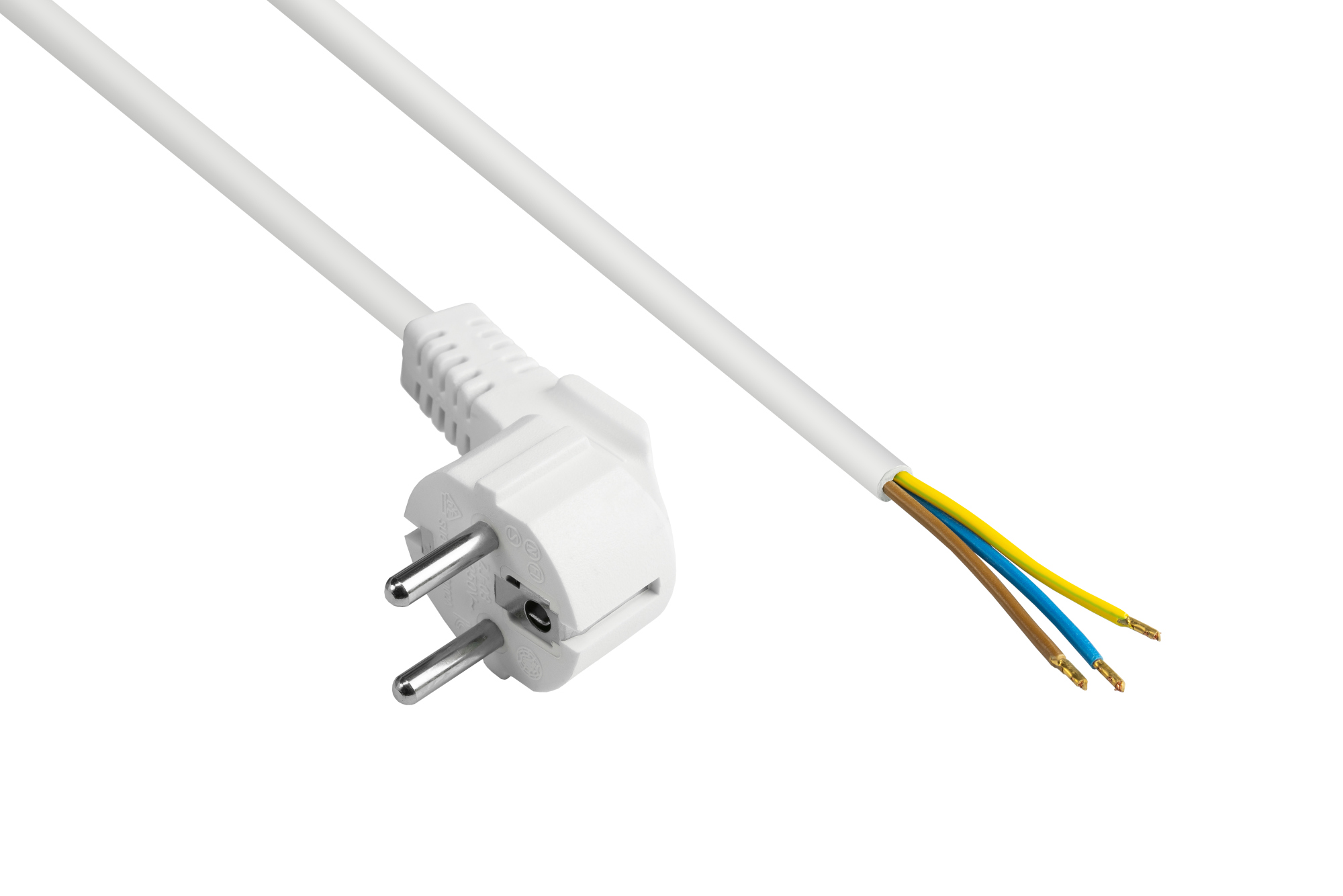 Netzkabel Schutzkontakt-Stecker Typ E+F (CEE 7/7, gewinkelt) an abisolierte Enden, weiß, 1,00 mm², 3 m, Good Connections®