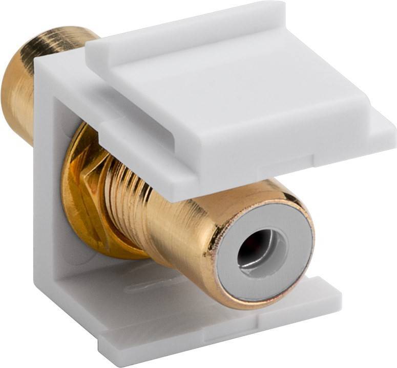KeyStone Modul, Cinch/RCA Buchse weiß an Cinch/RCA Buchse weiß, vergoldet, Gehäuse weiß