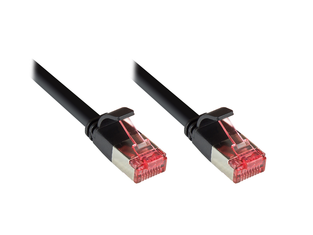 Patchkabel, Cat. 6, U/FTP, FLACHKABEL, PVC, CU, 250 MHz, schwarz, 15m, Good Connections®