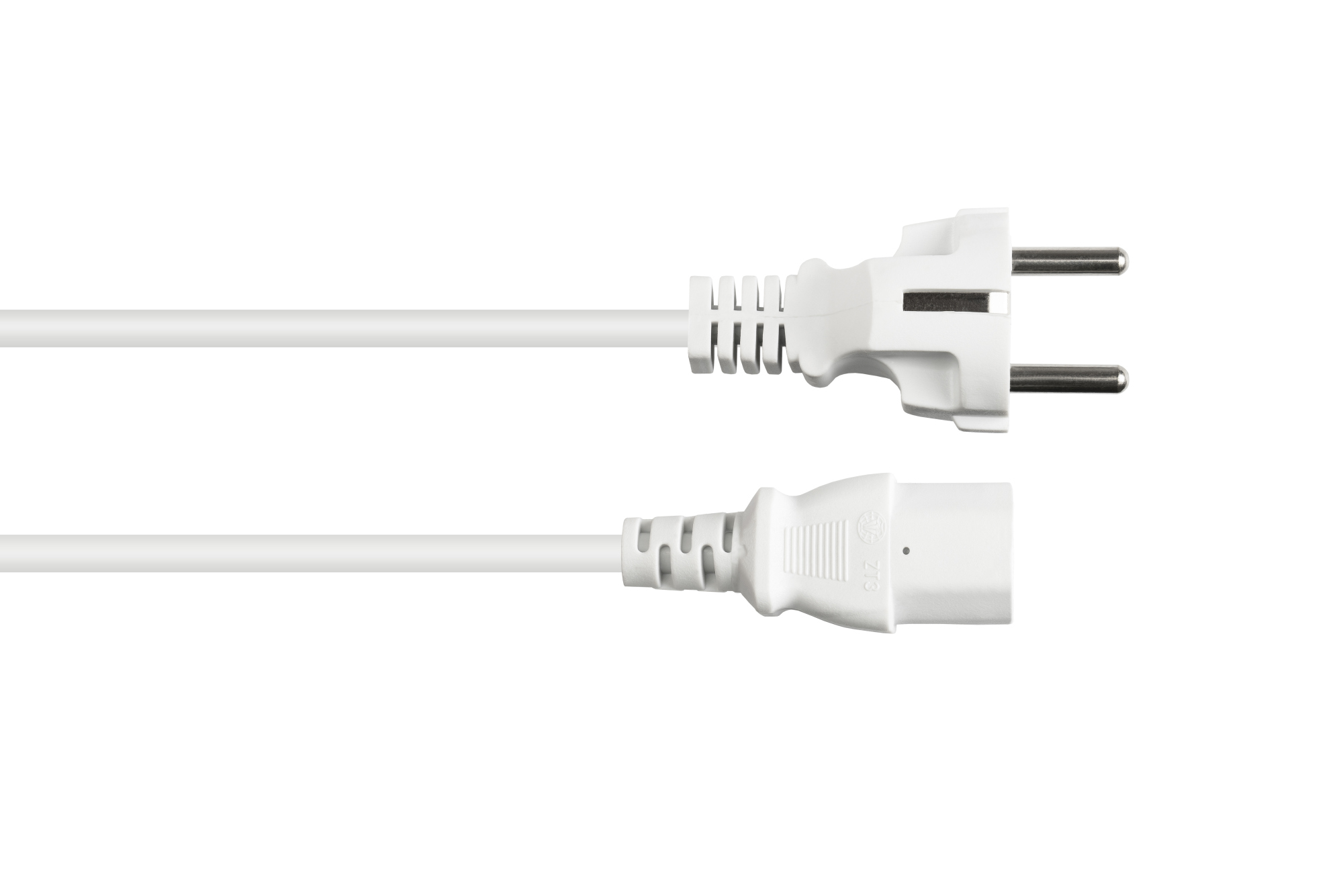 Power cord Safety-plug Typ E+F (CEE 7/7, straight) to C13 (straight), white, 0,75 mm², 1,8 m, Good Connections®