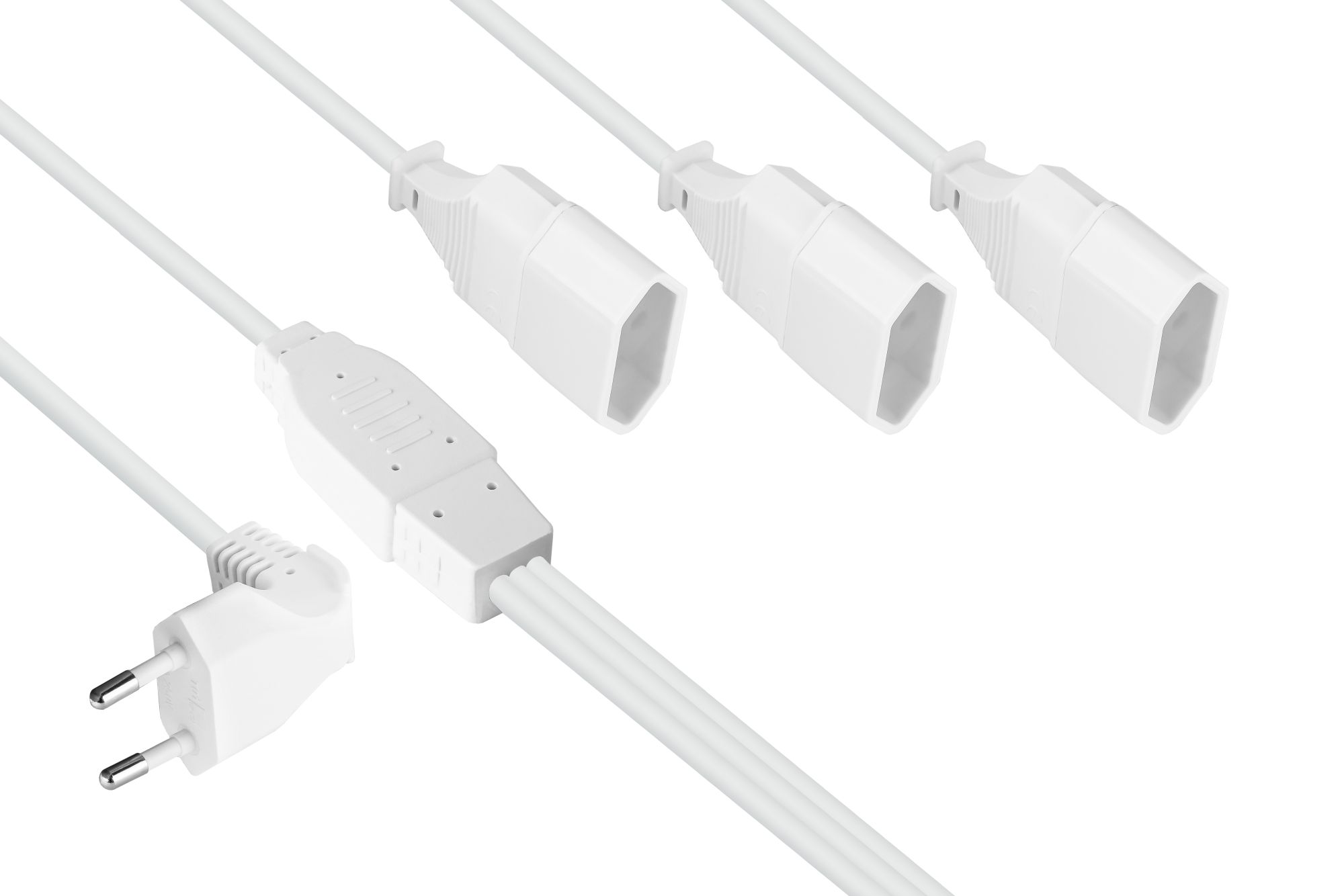 kabelmeister® Euro-Verlängerungskabel mit 3 Euro-Buchsen, weiß, 0,2m