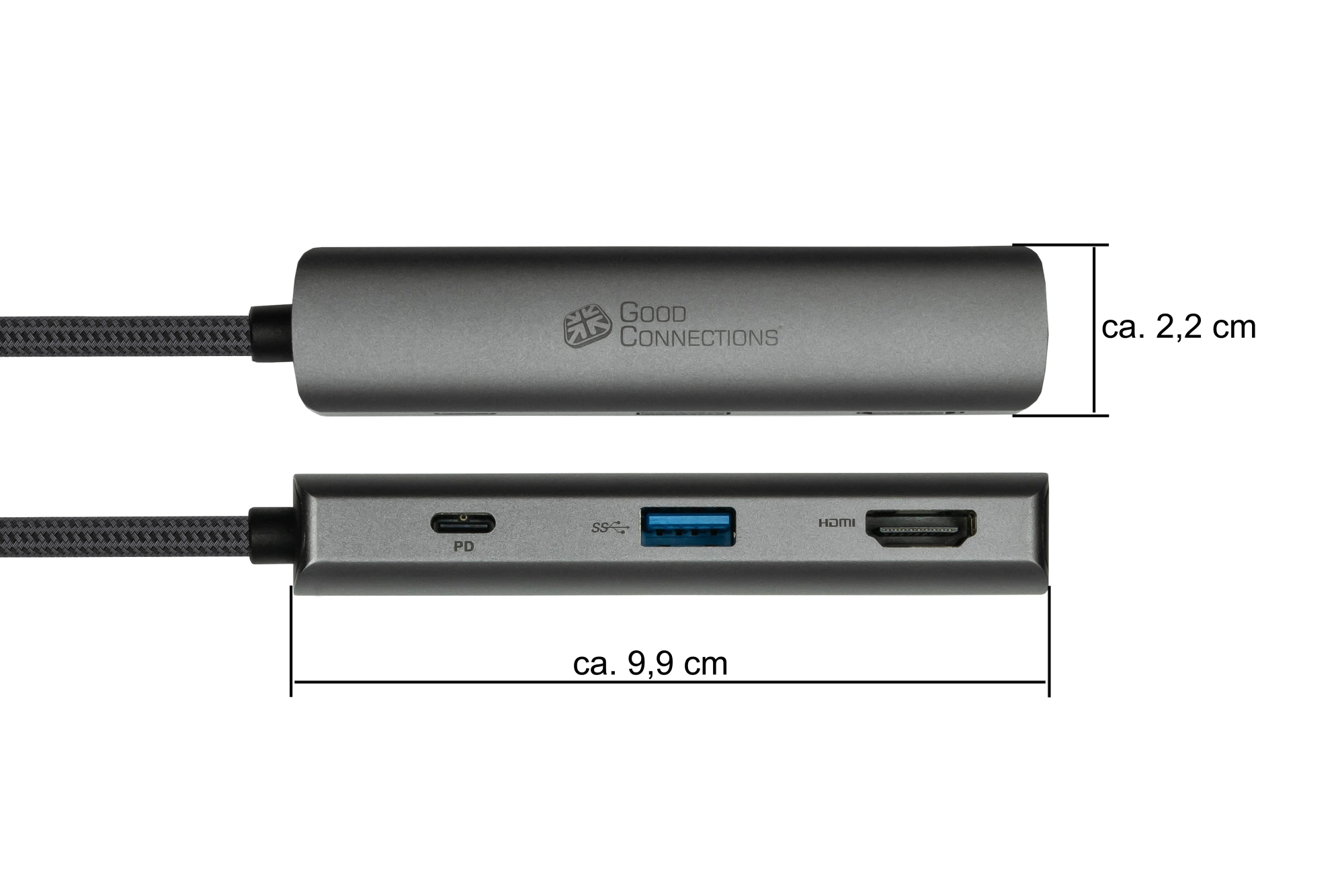 USB-C™-Hub (3-Port), 1x HDMI 2.0, 1x USB-C™ (PD 94W), USB 3.0 A, anthracite, Good Connections®