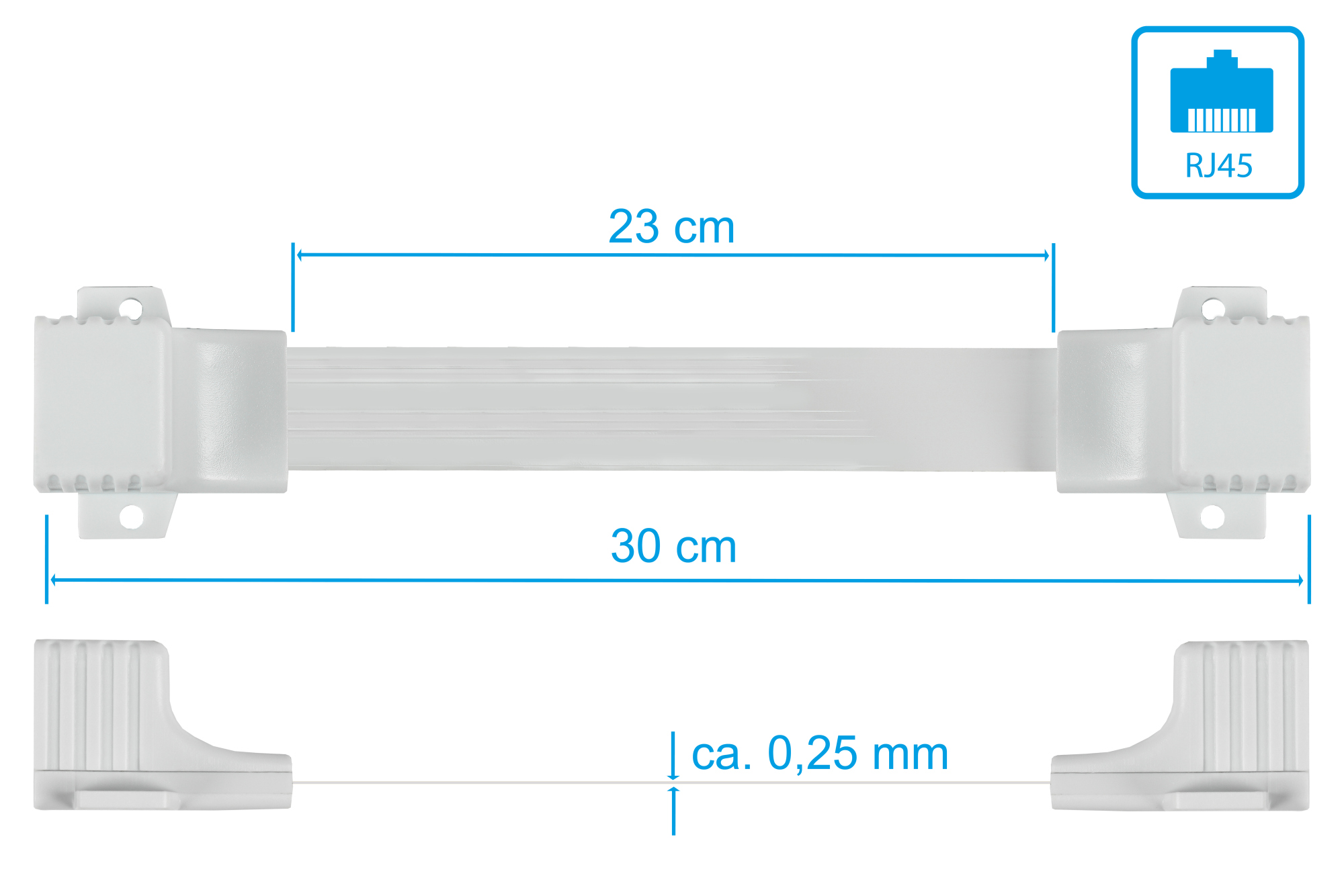 RJ45 window feed-through High-Quality, white, total length incl. sockets 30cm, flexible length 23cm, Good Connections®