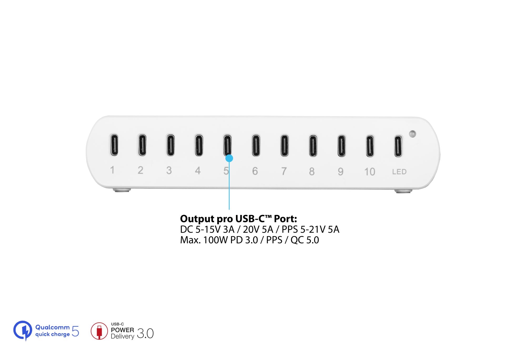 USB desktop fast charging station 65W, 3-port (2x USB-C™, 1x USB-A), white