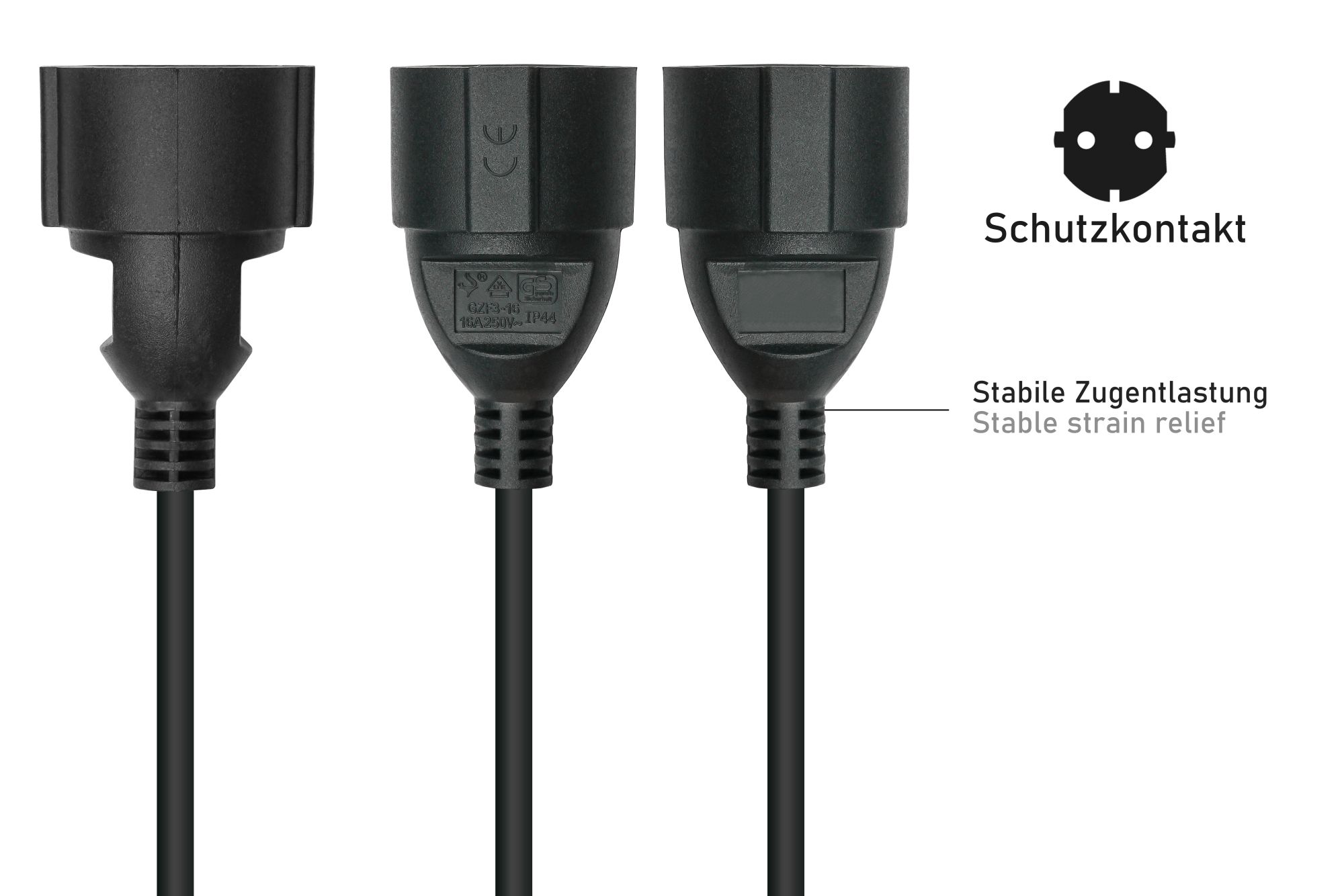 kabelmeister® Netzkabel / Adapterkabel USV,  Kaltgeräte-Stecker C14 (gerade) an Schutzkontakt-Buchse Typ F (gerade), schwarz, 0,75mm², 1m