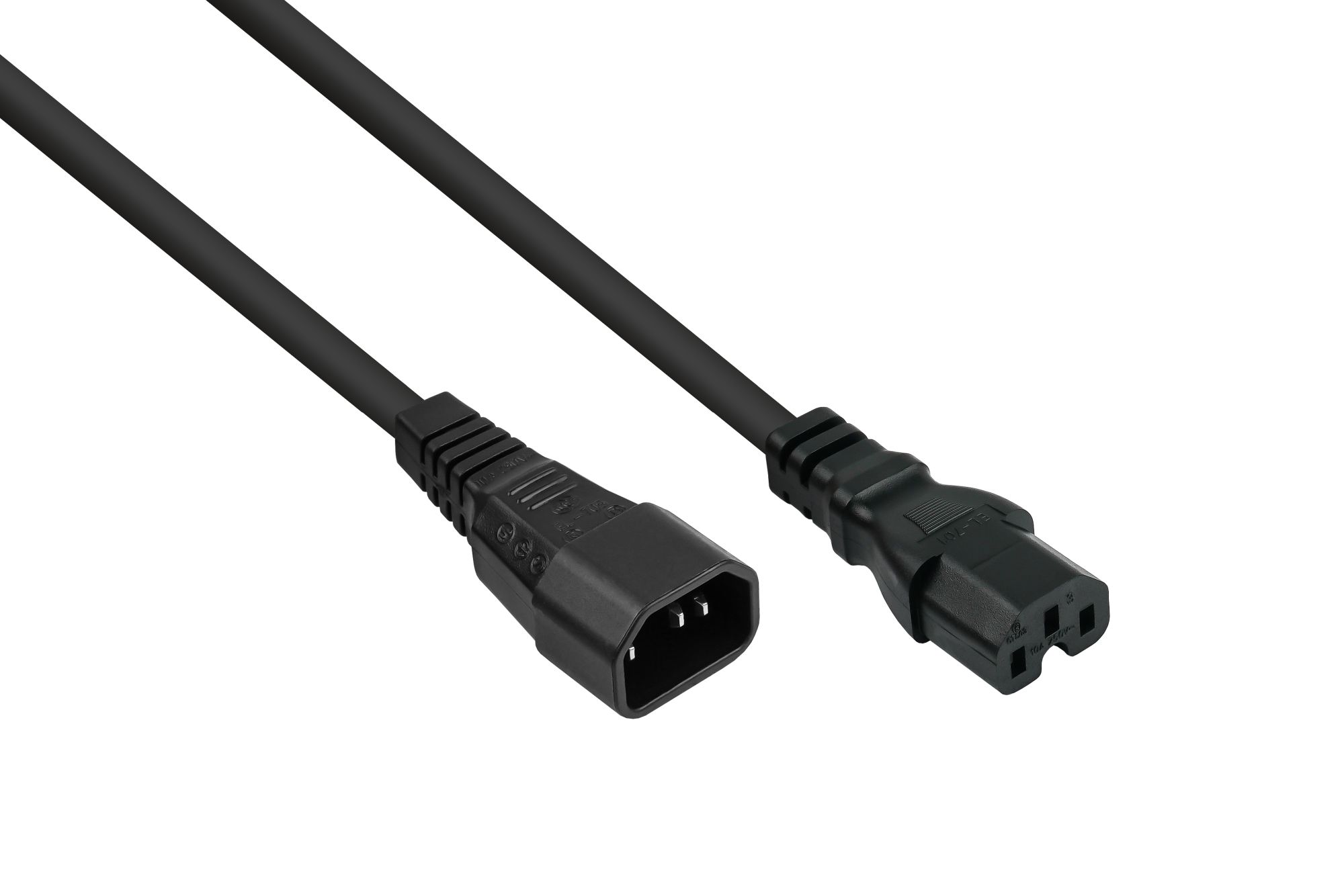 kabelmeister® Kaltgeräte-Warmgeräte-Verbindungskabel C14 (gerade) an C15 (gerade), schwarz, 1,00mm², 2m
