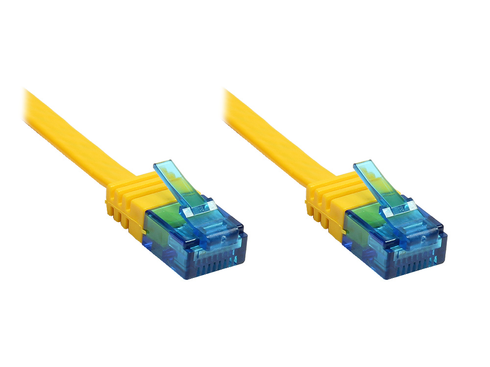 Patchkabel, Cat. 6a, U/UTP, FLACHKABEL, 500 MHz, gelb, 0,5m, Good Connections®