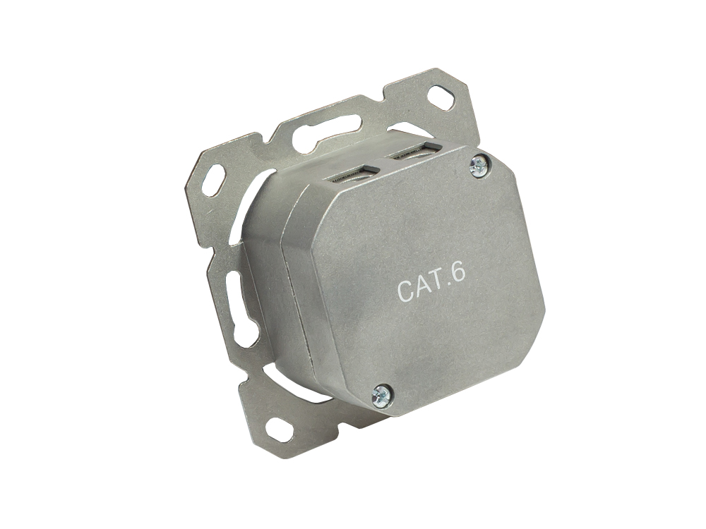 Netzwerkdose Cat. 6, 2xRJ45, geschirmt, Unterputzdose, inkl. Zentralstück und Abdeckrahmen, tiefschwarz (matt) RAL9005, Good Connections