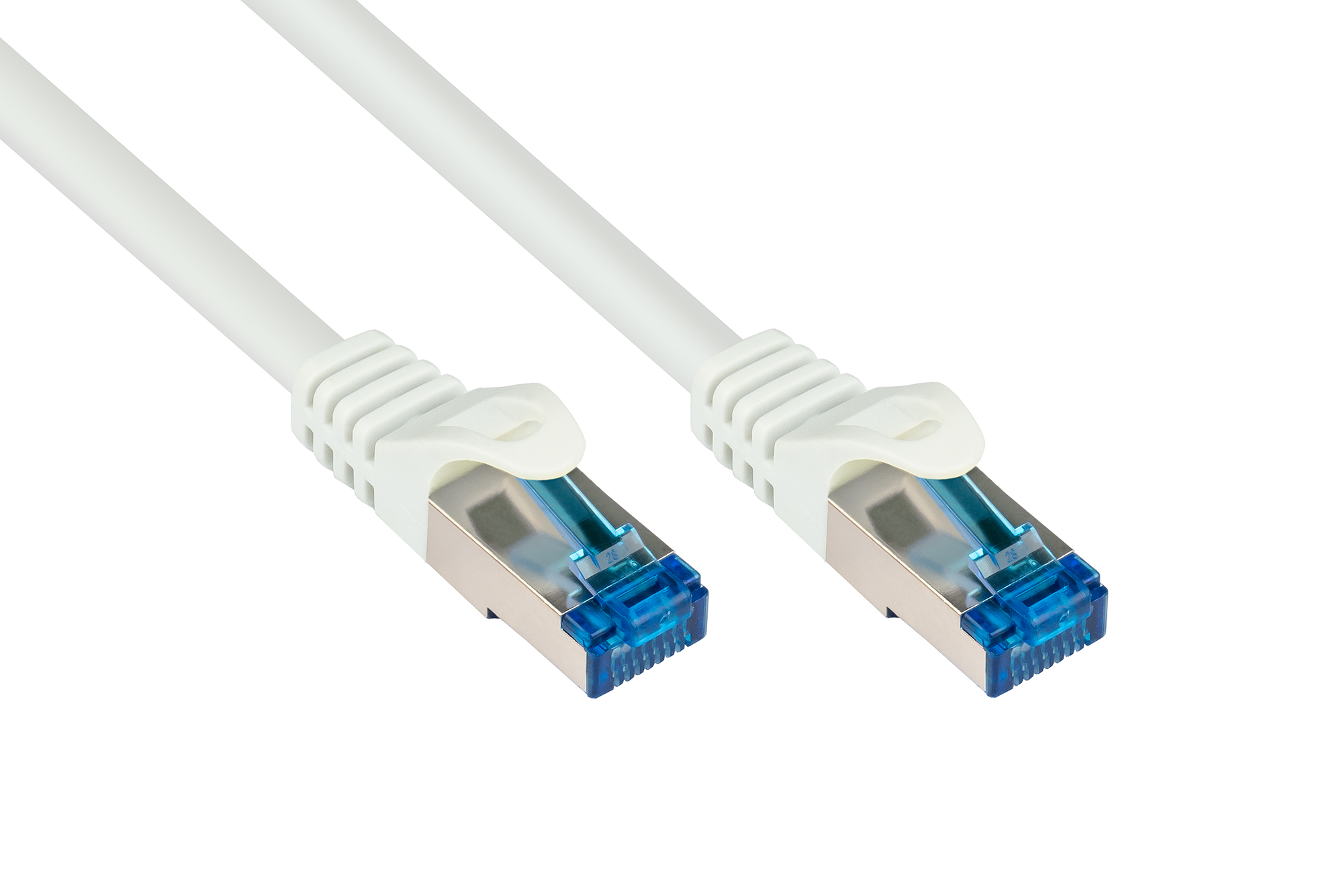 RNS® Patchkabel mit Rastnasenschutz, Cat. 6A, S/FTP, PiMF, halogenfrei, 500MHz, weiß, 10m, Good Connections®