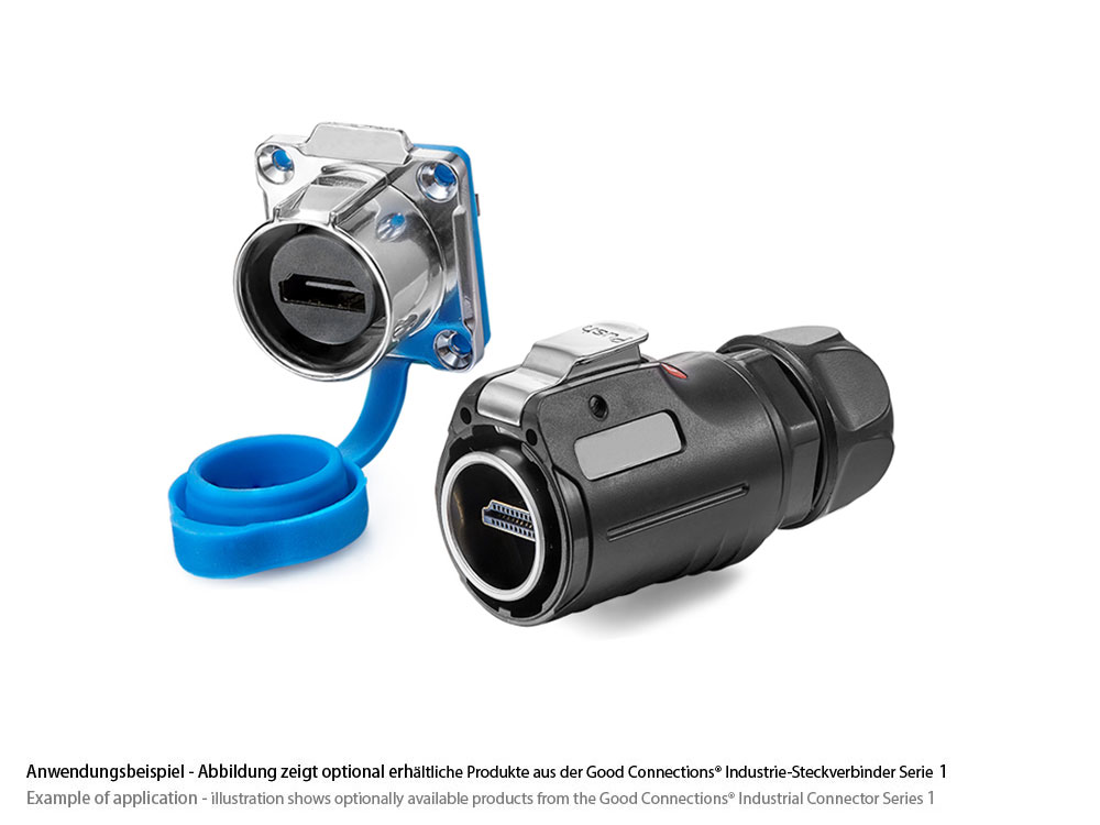 Industrie-Steckverbinder S1 - HDMI 2.0b Kabel, Stecker A mit Klick-Arretierung an Stecker A, M24, IP65/67, 1m, Good Connections®