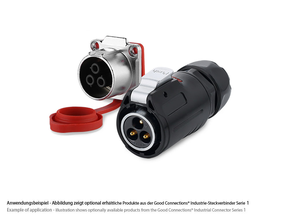 Industrial Connector S1 - Power (3-pin) Plug with click-lock on solder termination, M24, IP65/67, Good Connections®