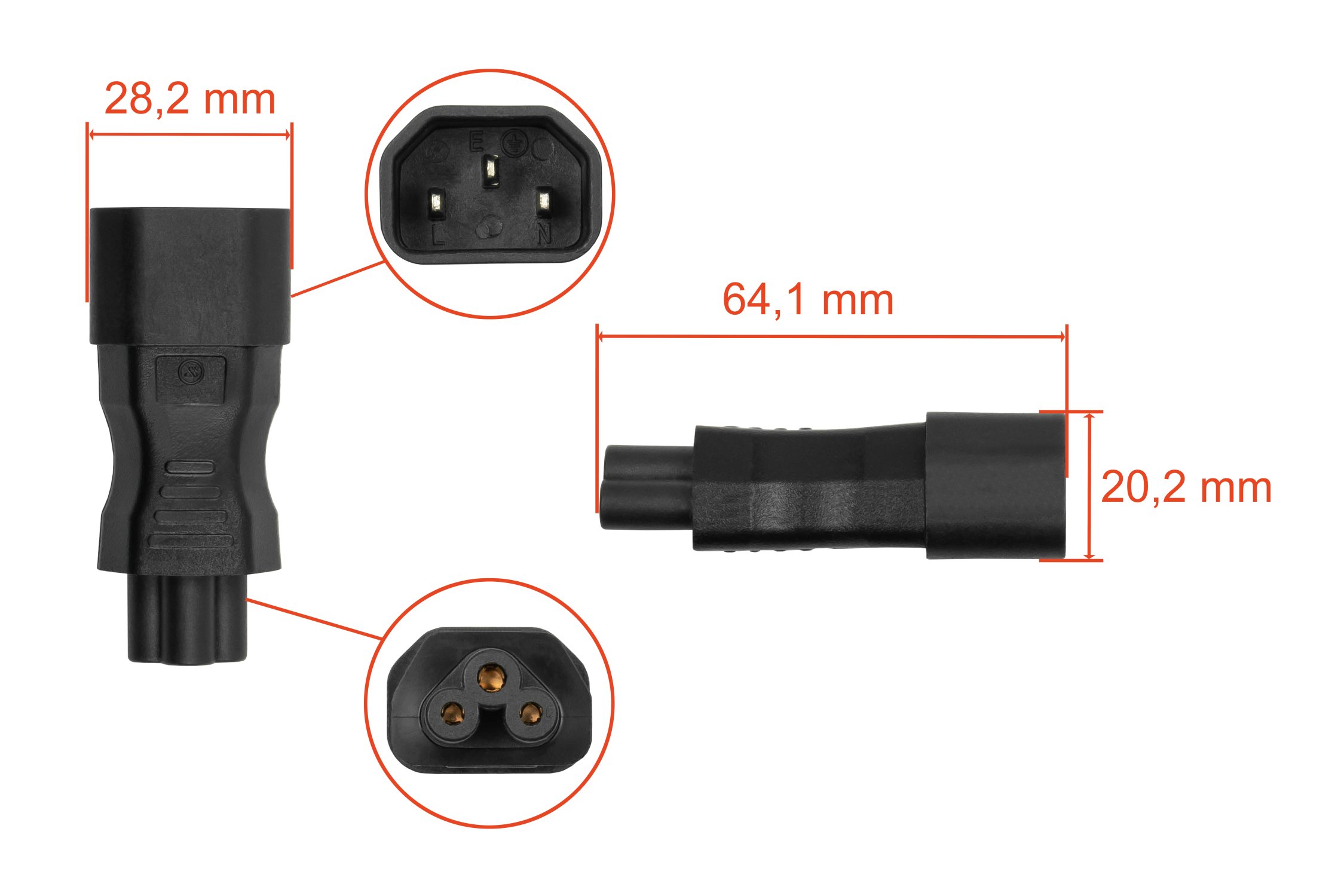 kabelmeister® power adapter IEC plug C14 (straight) to IEC socket C5 (straight), black