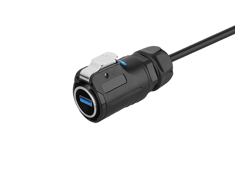 Industrial Connector S1 - USB 3.0 cable, Plug A with click locking to Plug A, M24, IP65/67, 0,5m, Good Connections®