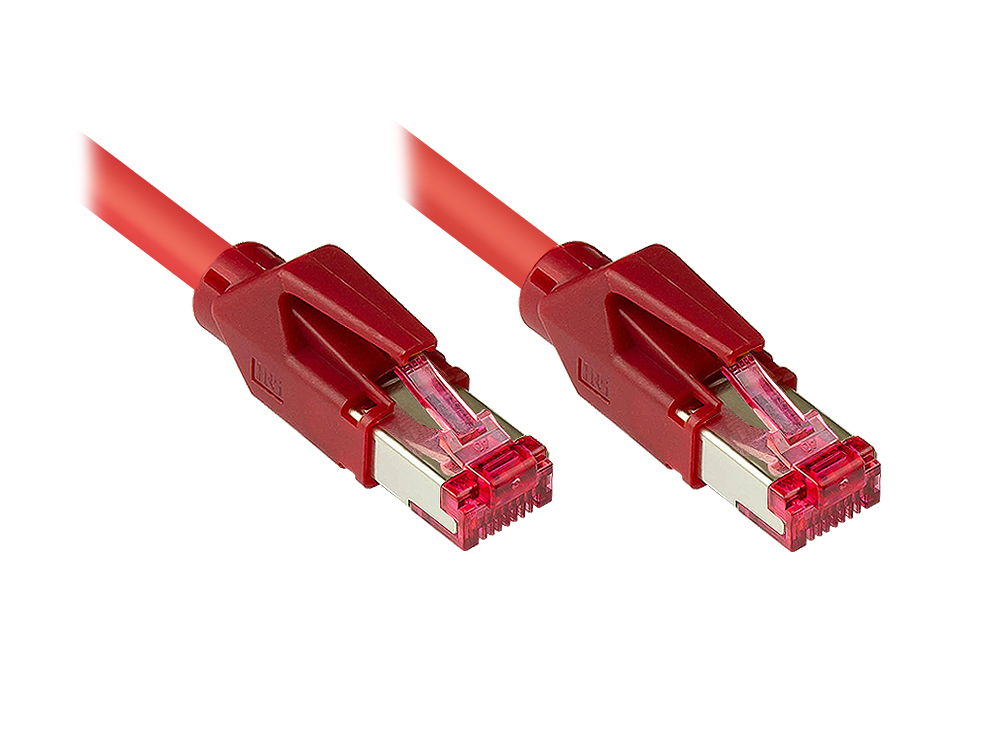 Patchkabel mit Cat. 7 Draka UC900 Rohkabel (900MHz) und Hirose TM21 Stecker (250MHz) beidseitig, S/FTP, PiMF, halogenfrei (LSZH), KUPFER, rot, 4m