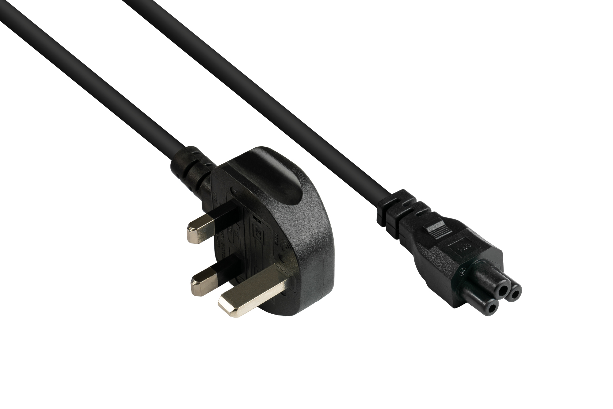 Power cord UK mains plug Typ G (BS 1363) to C5 (straight) for Notebook, 3A, ASTA, black, 0,75 mm², 1,8 m, Good Connections®