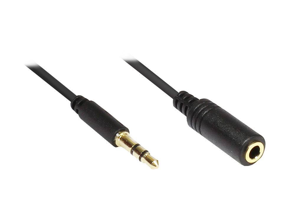 Klinkenverlängerung 3,5mm, Stecker an Buchse (3polig), Slim-Ausführung, schwarz, 3m, Good Connections®