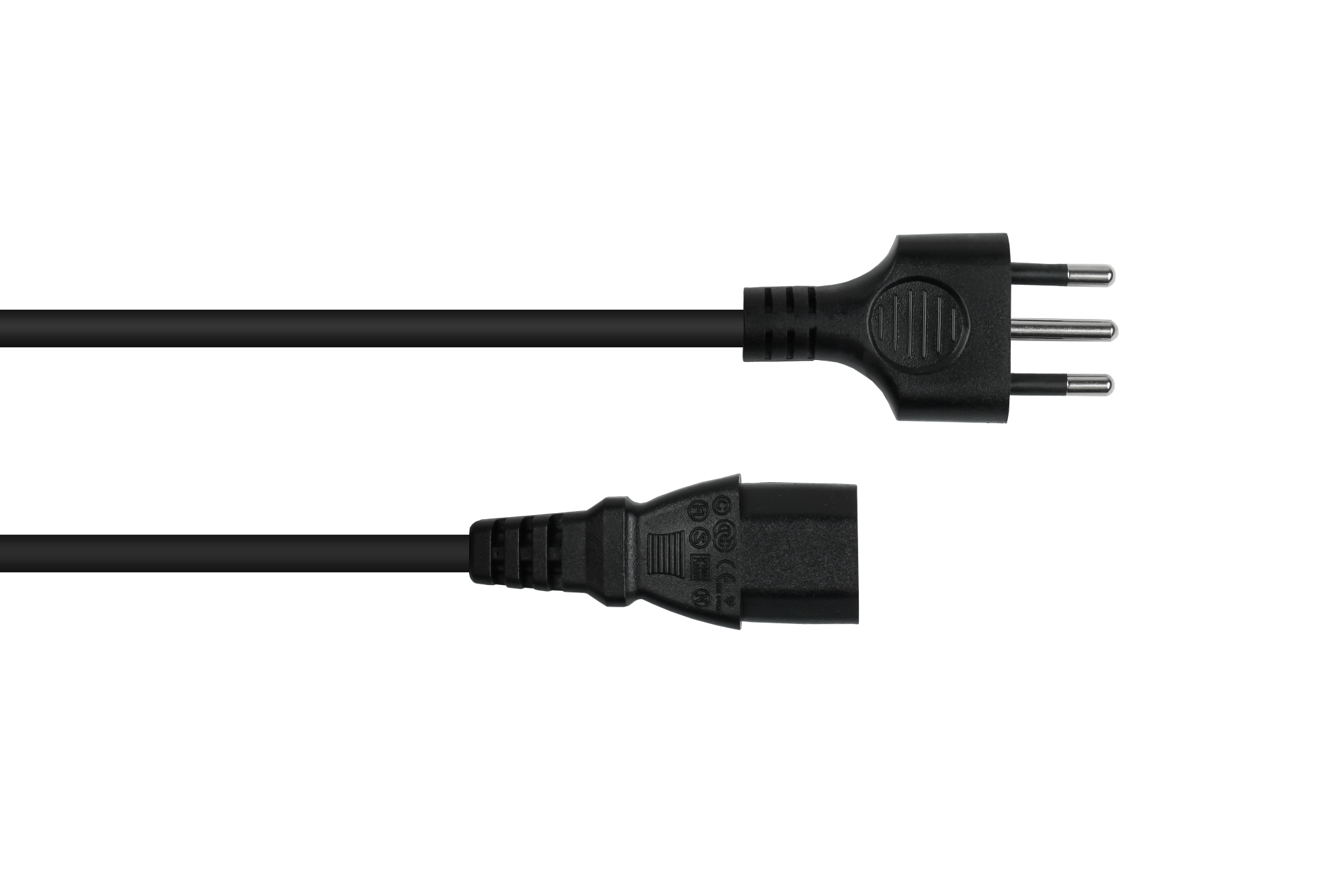 Power cable Italy plug type L (CEI 23-16) to IEC socket C13, black, 0,75mm², 1,8m