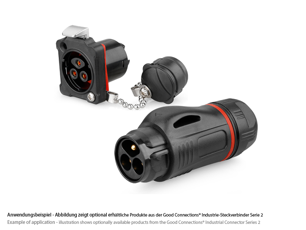 Industrial Connector S2 - Power (3-pin) feed-through coupling with locking device and flange, screw connection, M24, IP67, Good Connections®