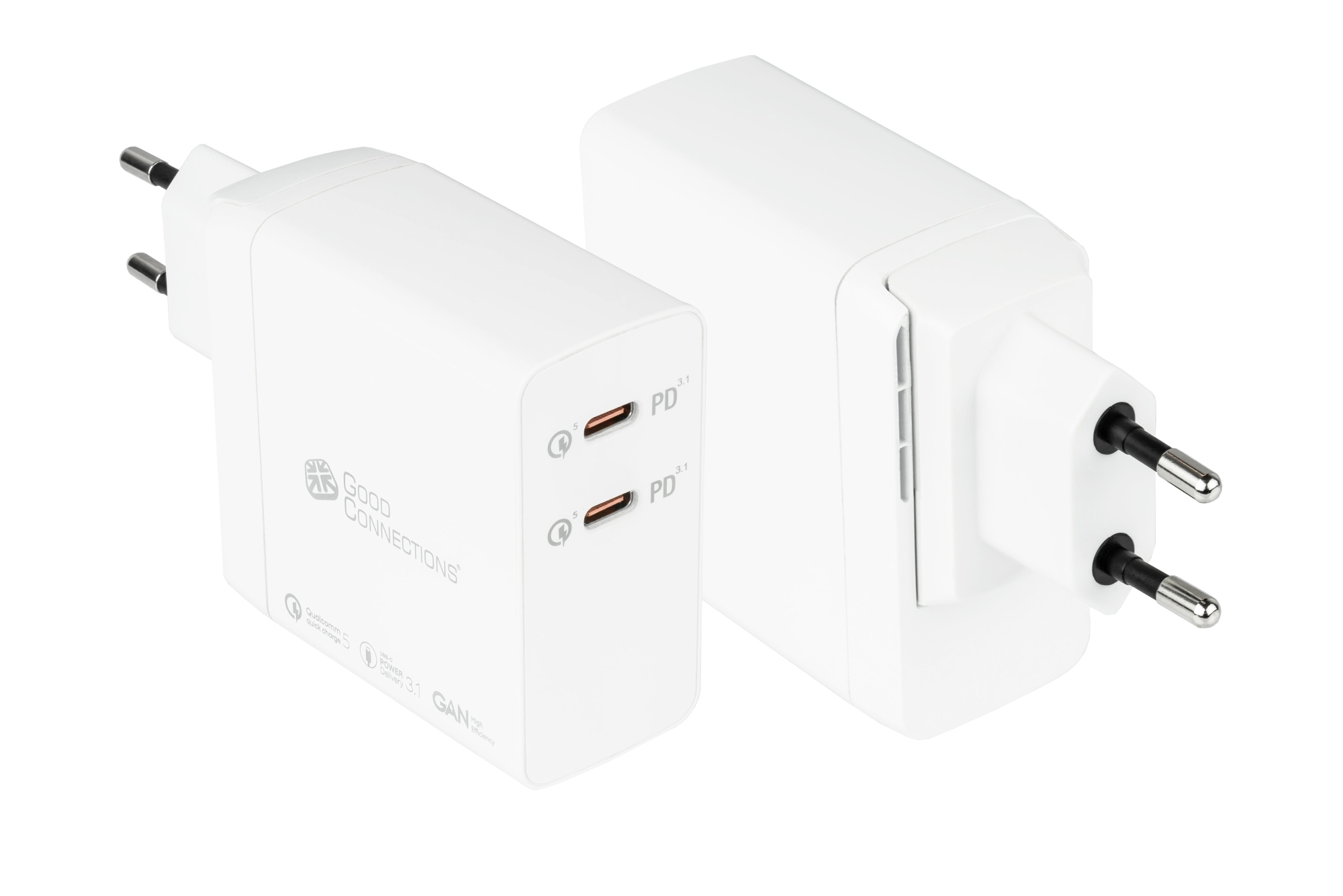 USB-fast charger 140W with GaN-Technologie, 2-Port (2x USB-C™), PD 3.1, QC 5, PPS, white, Good Connections®