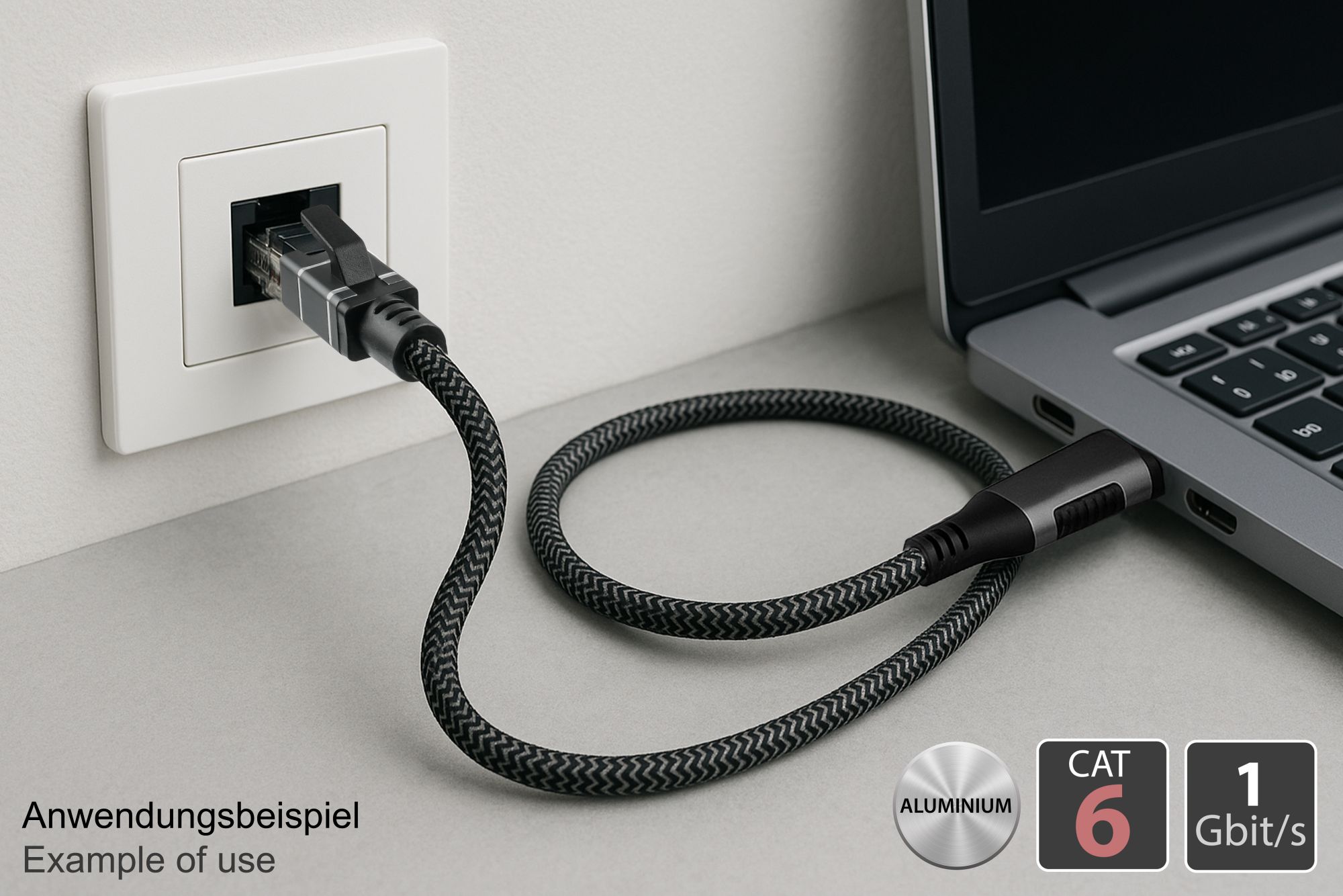 Ethernet-Kabel USB-C™ Stecker an RJ45 Stecker, Textilmantel, anthrazit, 10m, Good Connections®