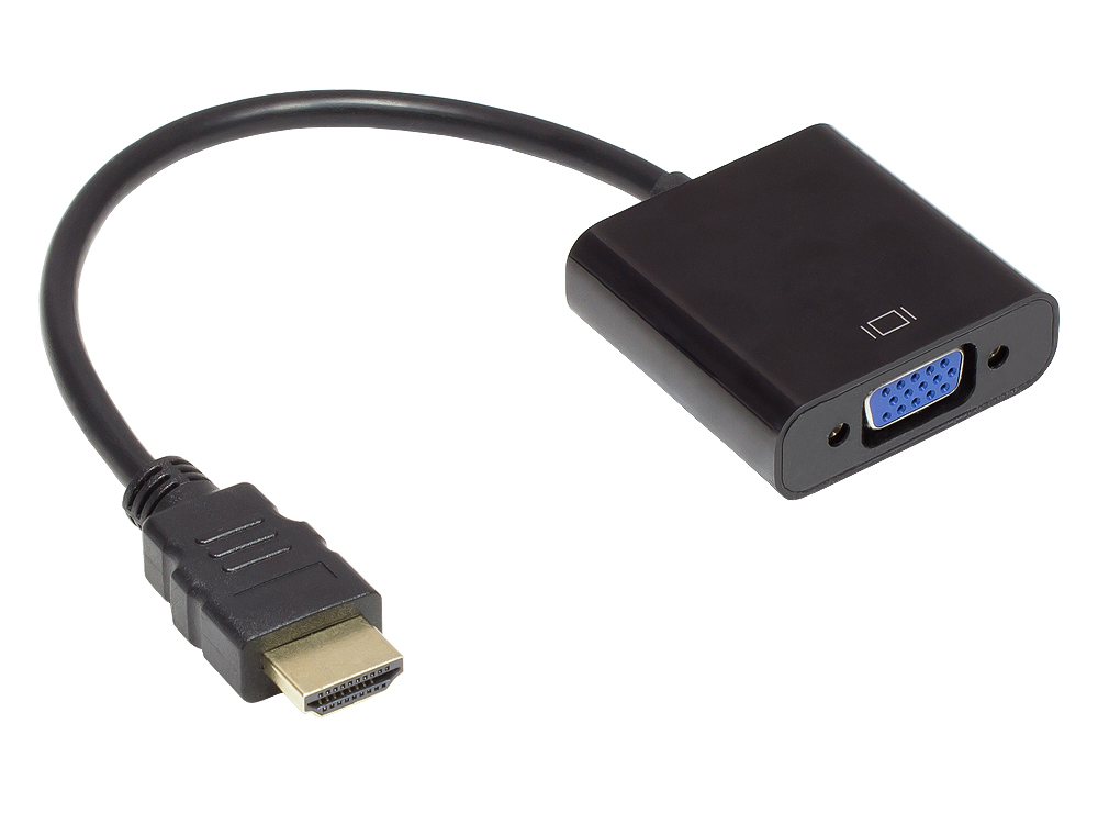 Adaptor HDMI to VGA, HDMI plug, VGA socket, 3,5 mm Stereo socket, USB Micro B socket, black, Good Connections®