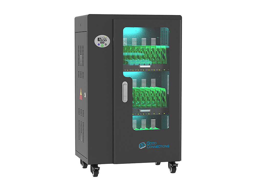 Tablet charging cart for up to 30 devices, UV-C disinfection, Smart Control, black, Good Connections®