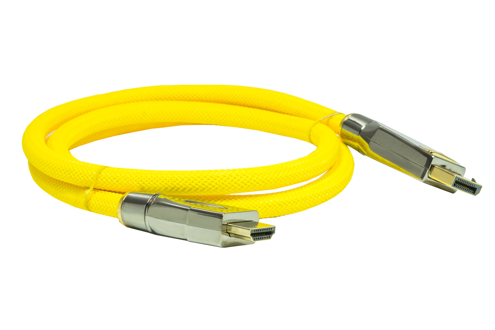 Connection cable DisplayPort 1.2 to HDMI 2.0, 4K2K / UHD, 24K gold-plated contacts, OFC, nylon braided yellow, 1m, PYTHON® Series