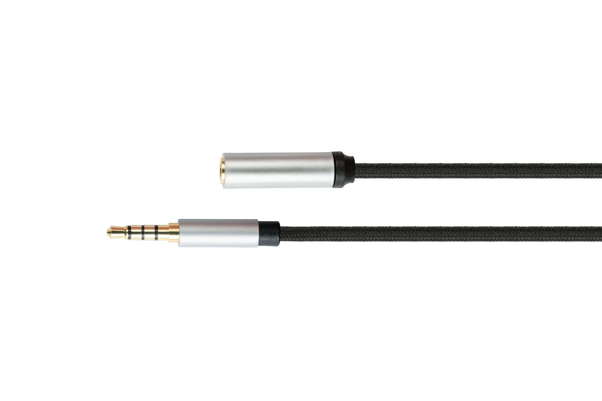 High-quality audio extension cable, 4-pin, 3,5mm jack connector to socket, textile coated, black, 0,5m, PYTHON® Series