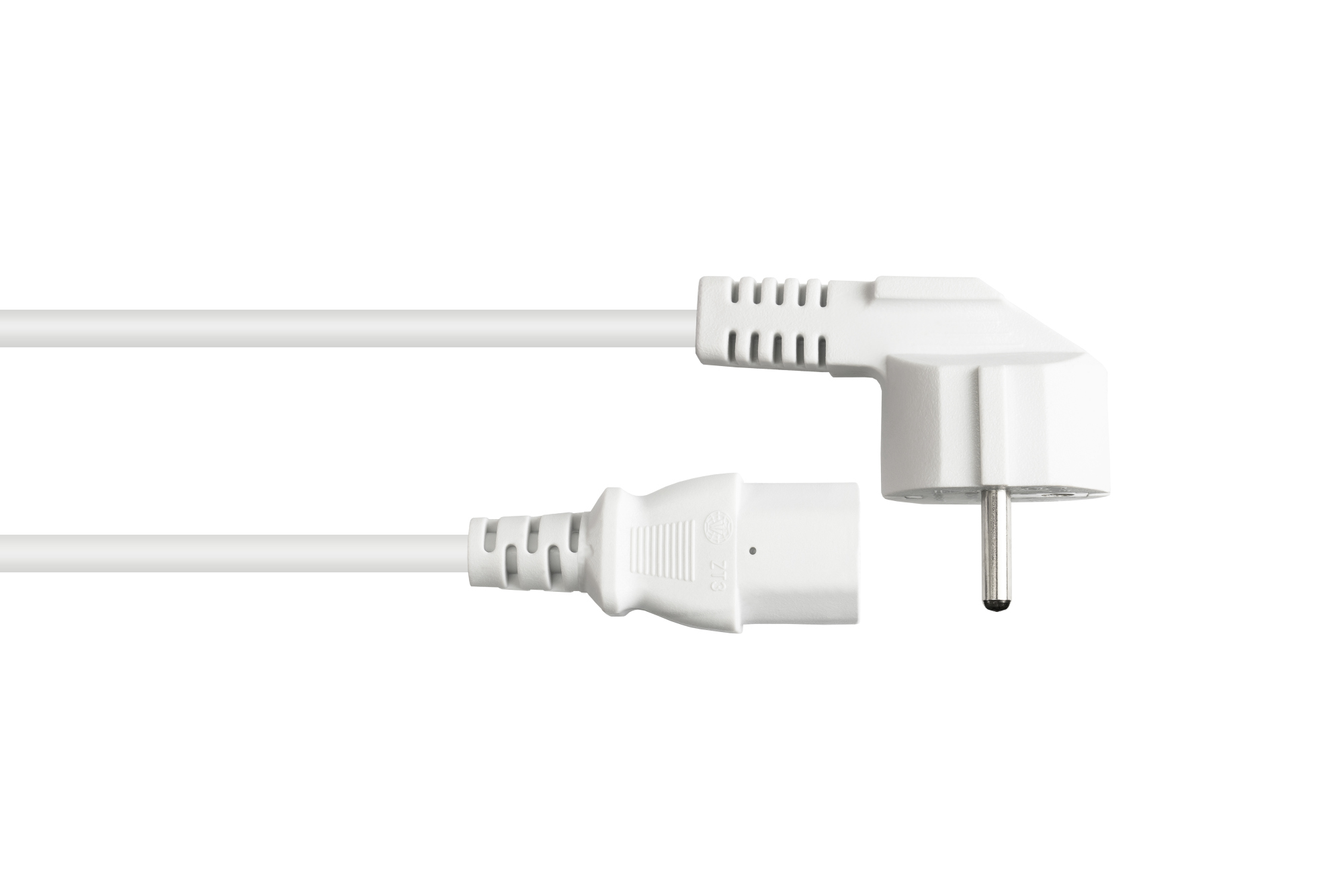Netzkabel Schutzkontakt-Stecker Typ E+F (CEE 7/7, gewinkelt) an C13 (gerade), weiß, 0,75 mm², 0,75 m, Good Connections®
