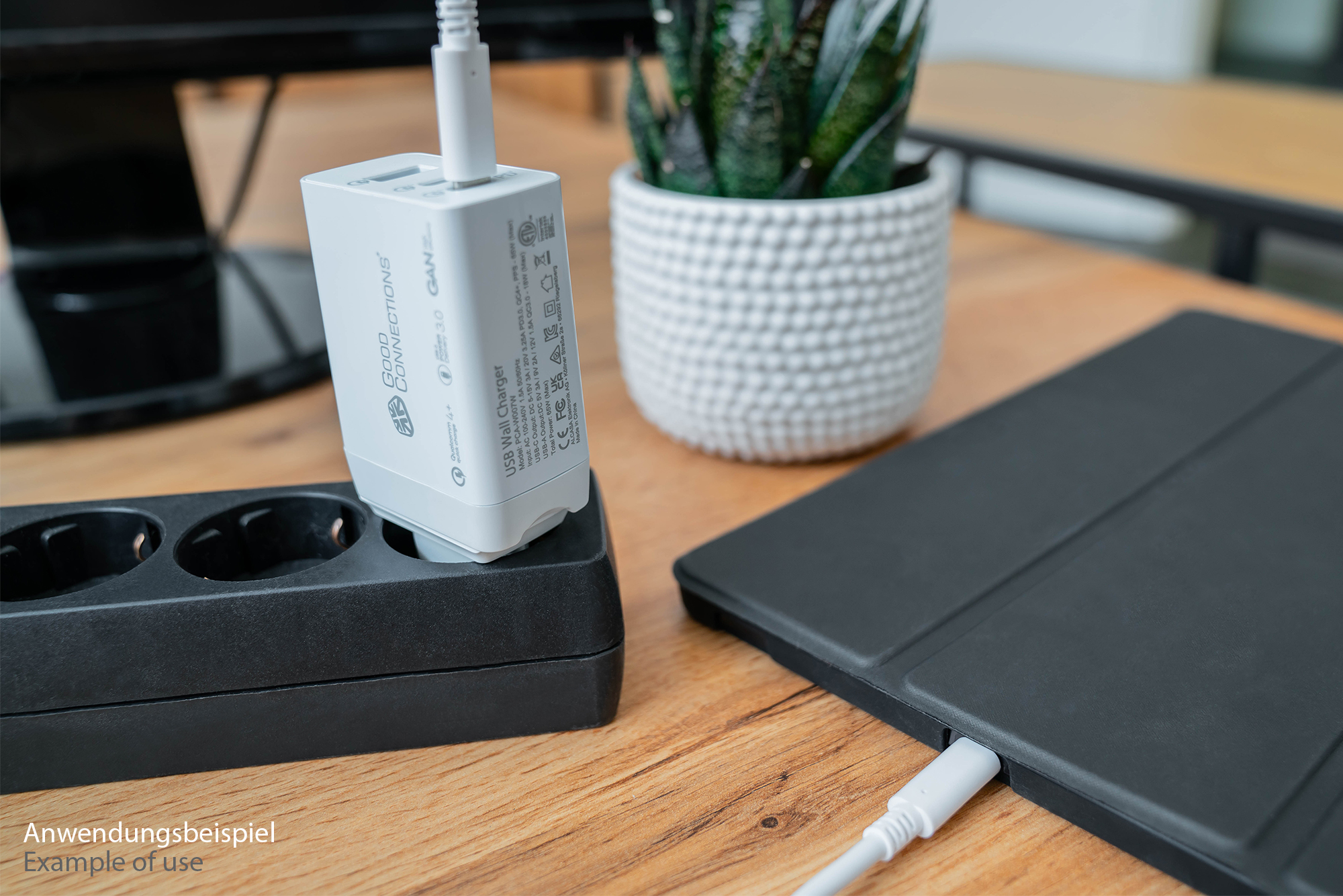 USB-fast charger 65W, 3-Port (2x USB-C™ and 1x USB-A), PD 3.0, QC 3.0, white, Good Connections®