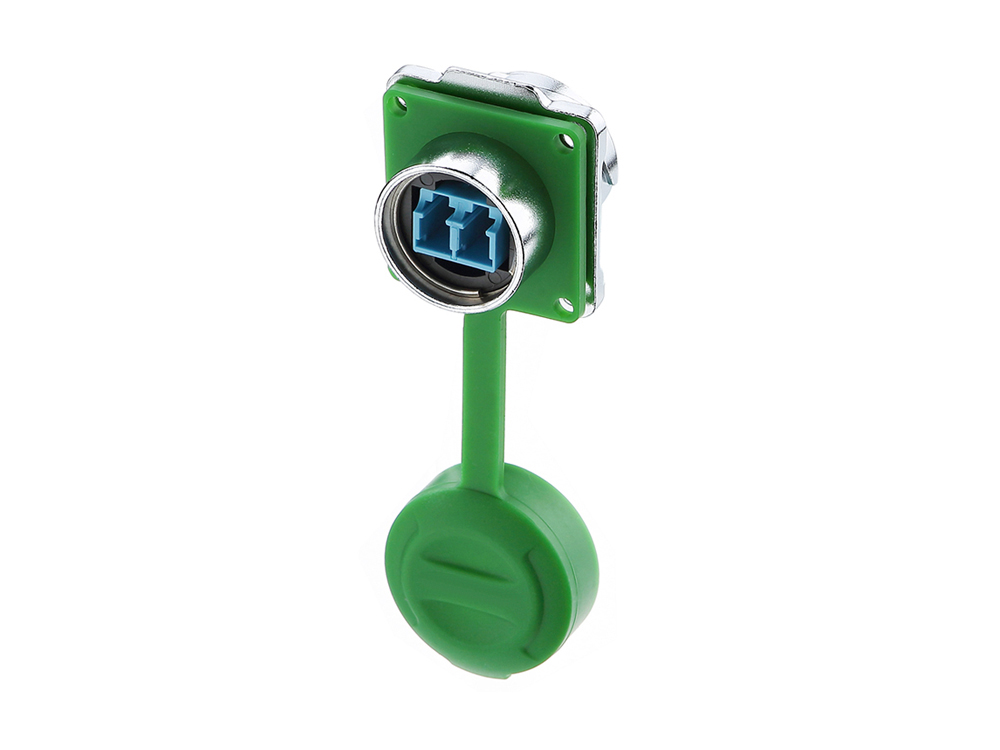Industrial Connector S3 - Fibre optic feed-through coupler with flange, LC socket on both sides, metal, M24, bayonet, IP65/67, Good Connections®